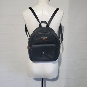 Black faux leather mini backpack women